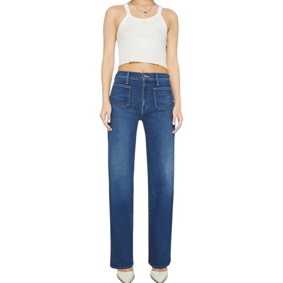 MOTHER PETITES The Lil Patch Pocket Rambler Zip Sneak Jeans - Picture 1 of 11